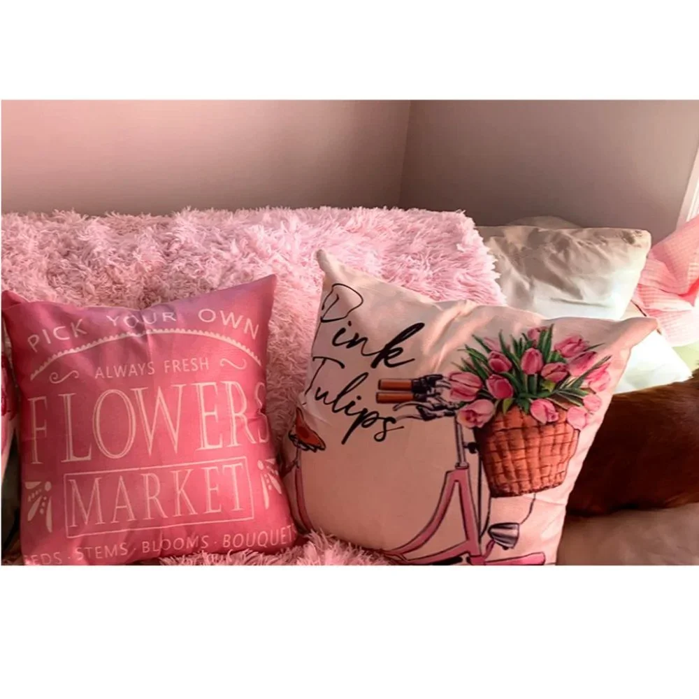 Floral Decorative Throw Pillow Covers Pink Accent Cases Cottage Spring Decor 18" - Picture 5 of 9